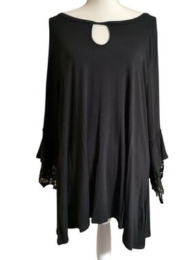 Black Keyhole Tunic with Lace Sleeve Detail